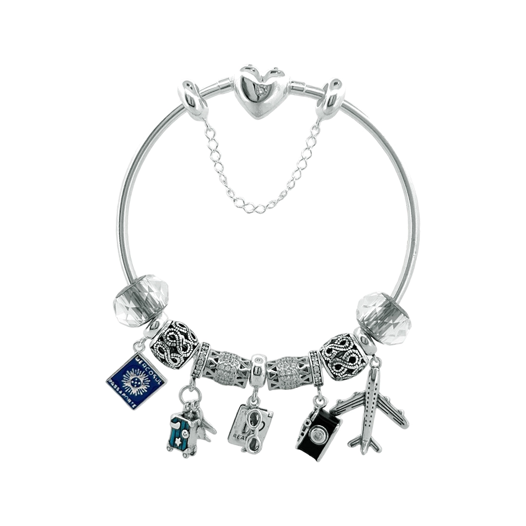Pulseira de Prata com Berloques Symbol Viagem 