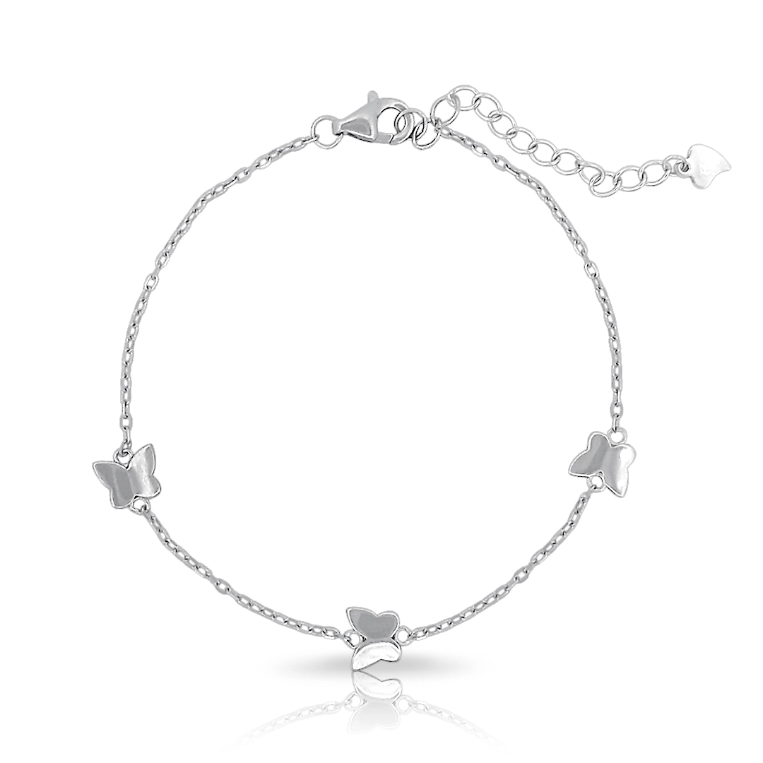 Pulseira de Prata com Borboletas Espelhadas