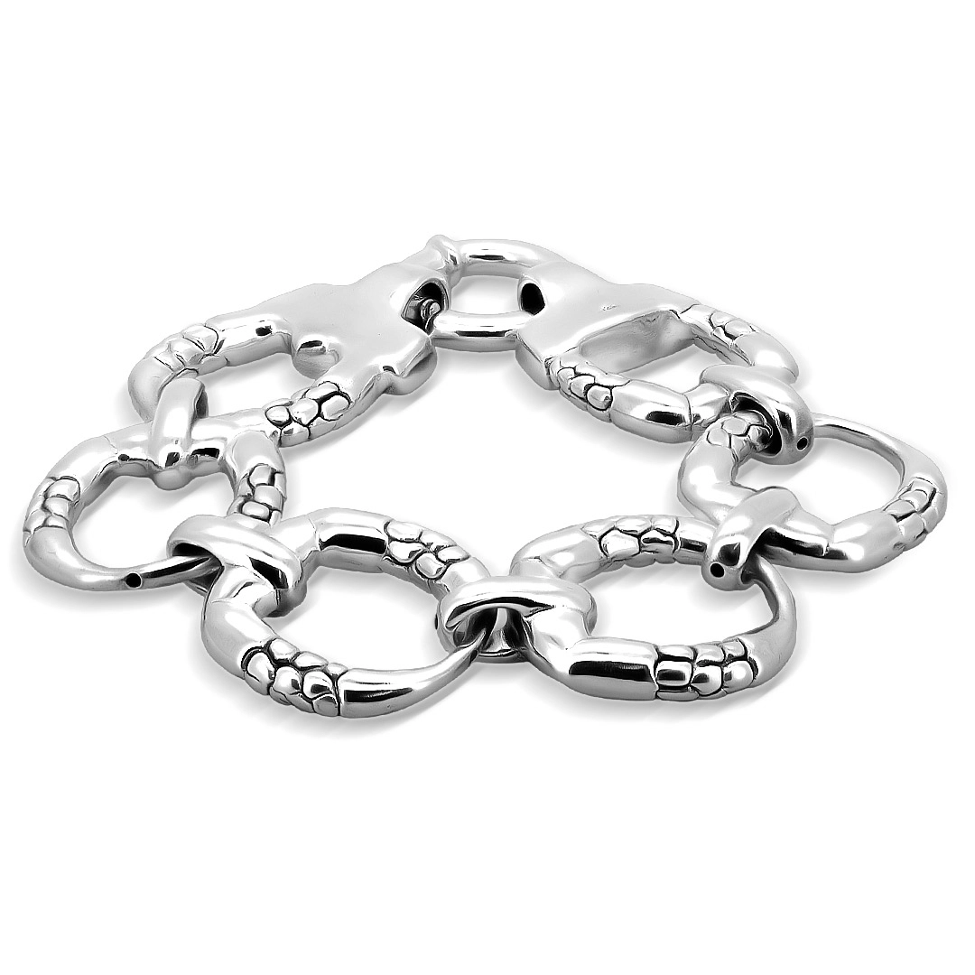 Pulseira de Prata com Elos Trabalhados em Eletroformação