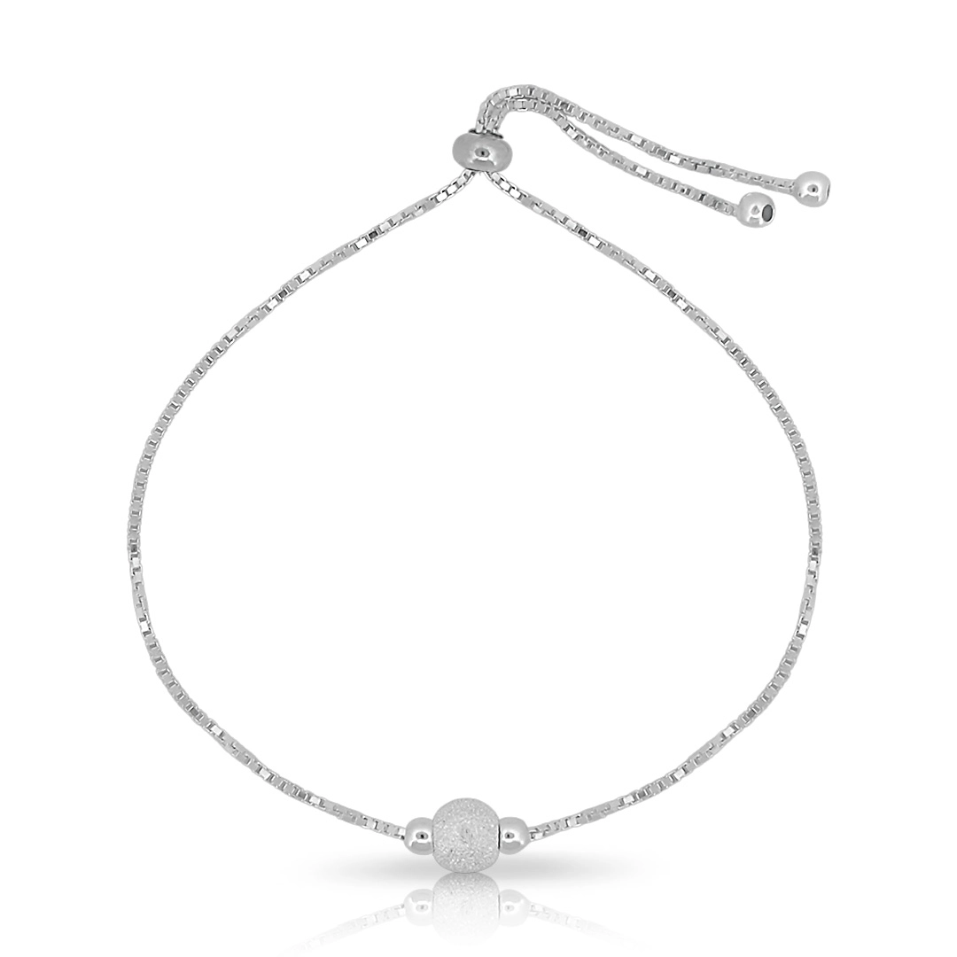 Pulseira de Prata com Esfera Diamantada e Malha Veneziana