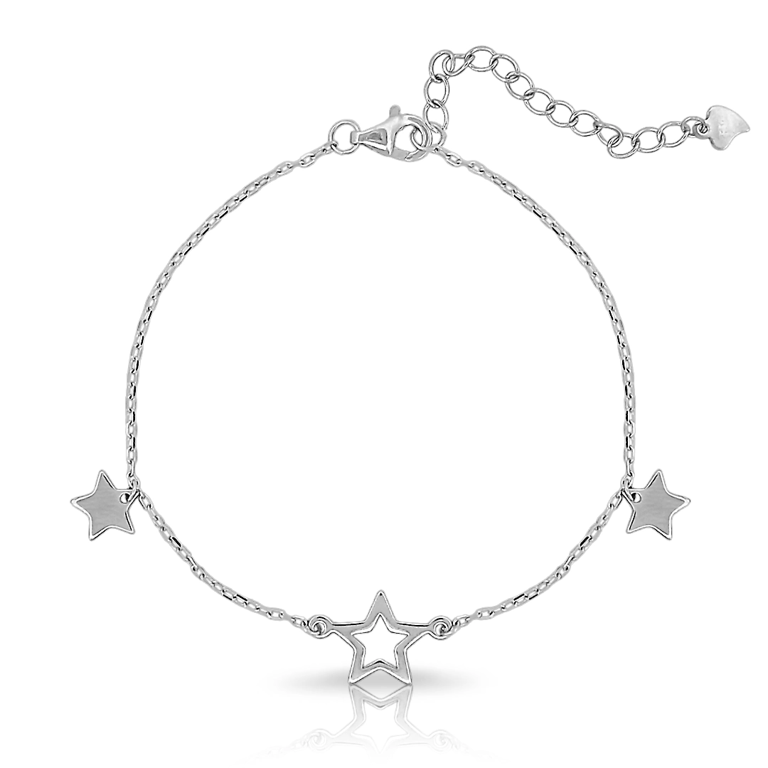 Pulseira de Prata com Estrelas Espelhadas