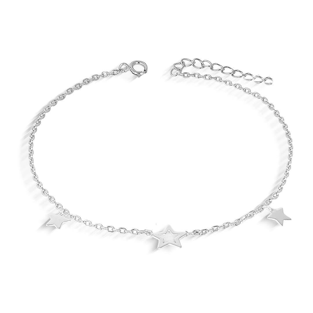 Pulseira de Prata com Estrelas Espelhadas