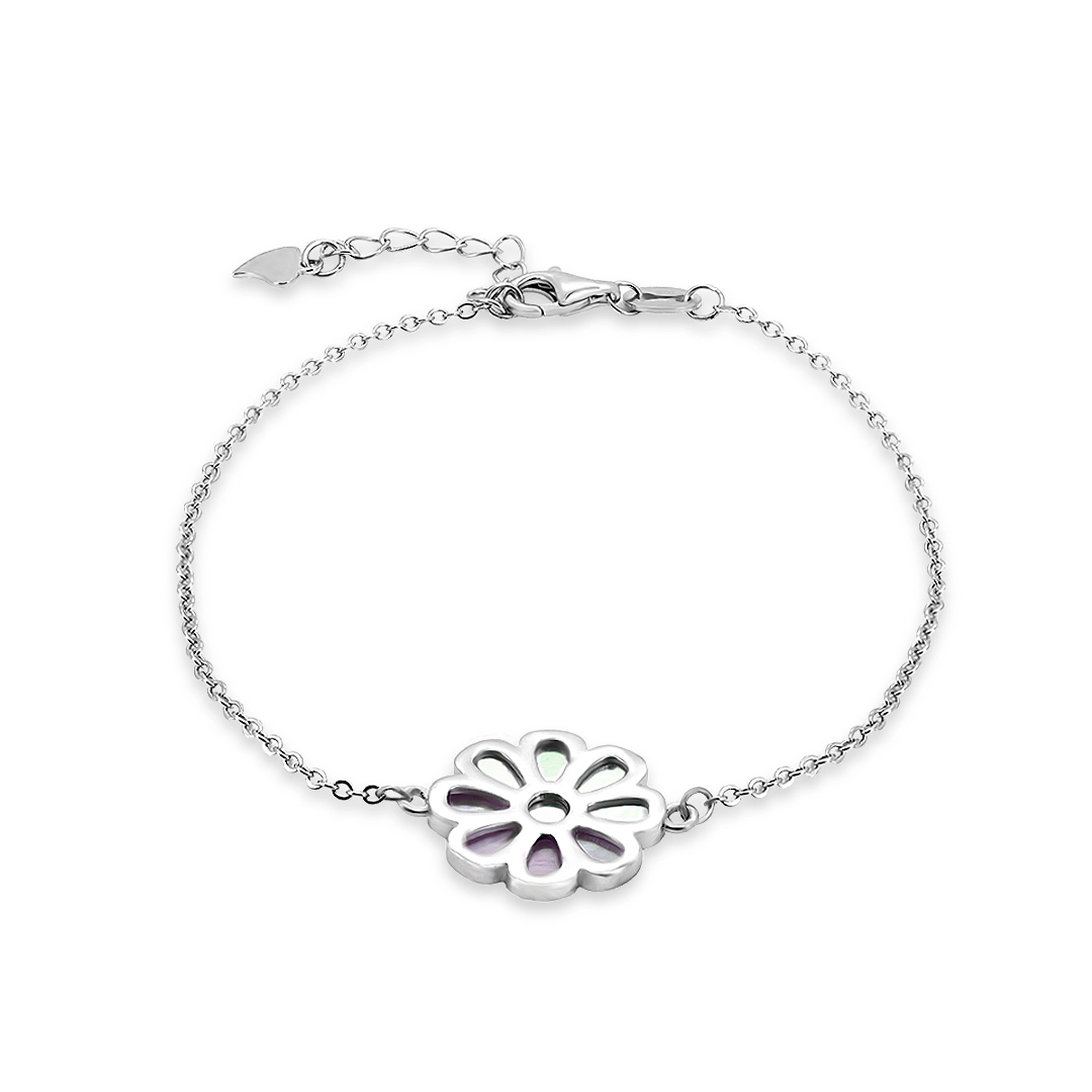 Pulseira de Prata com Flor com Madrepérola  