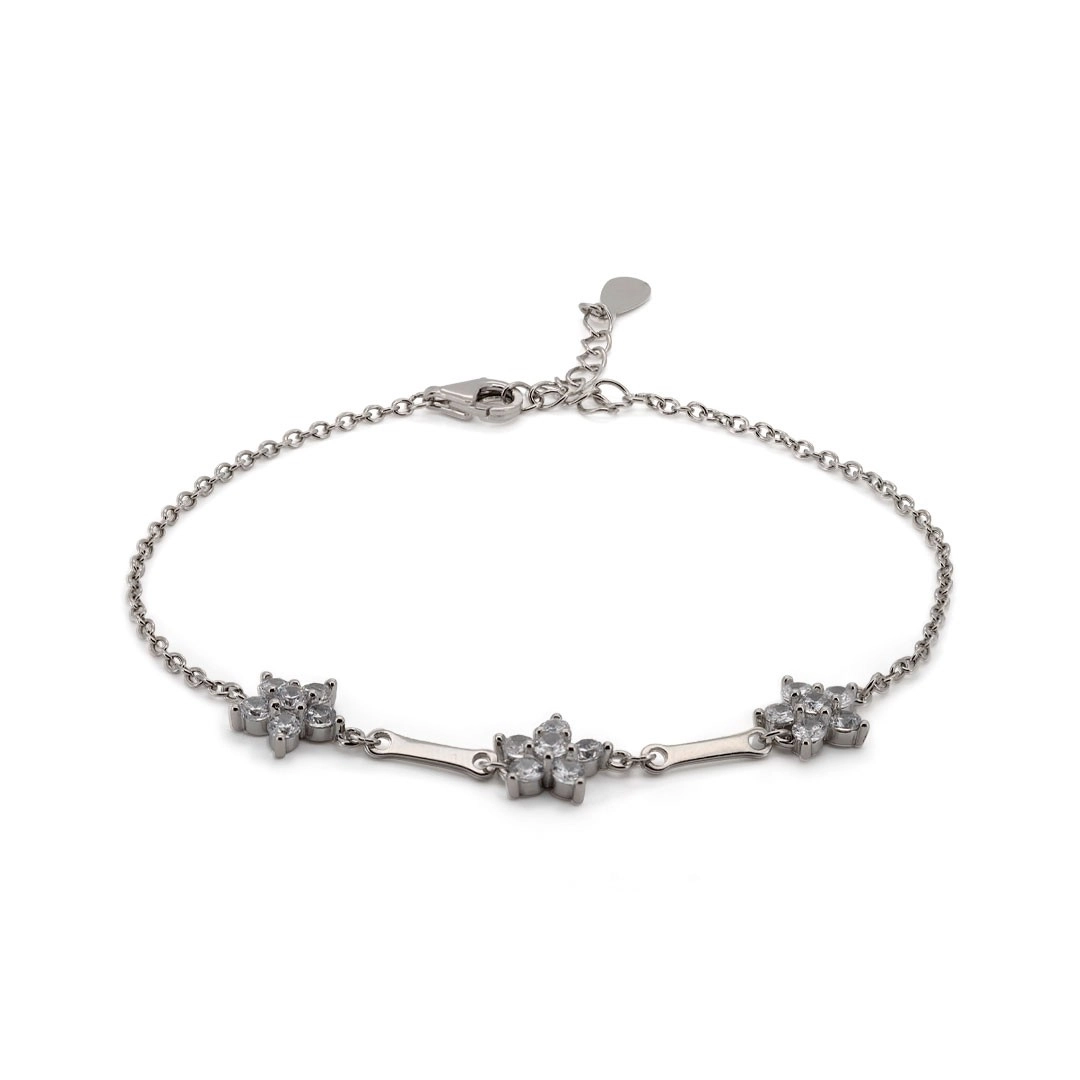 Pulseira de Prata com Flor e Zircônia Cristal