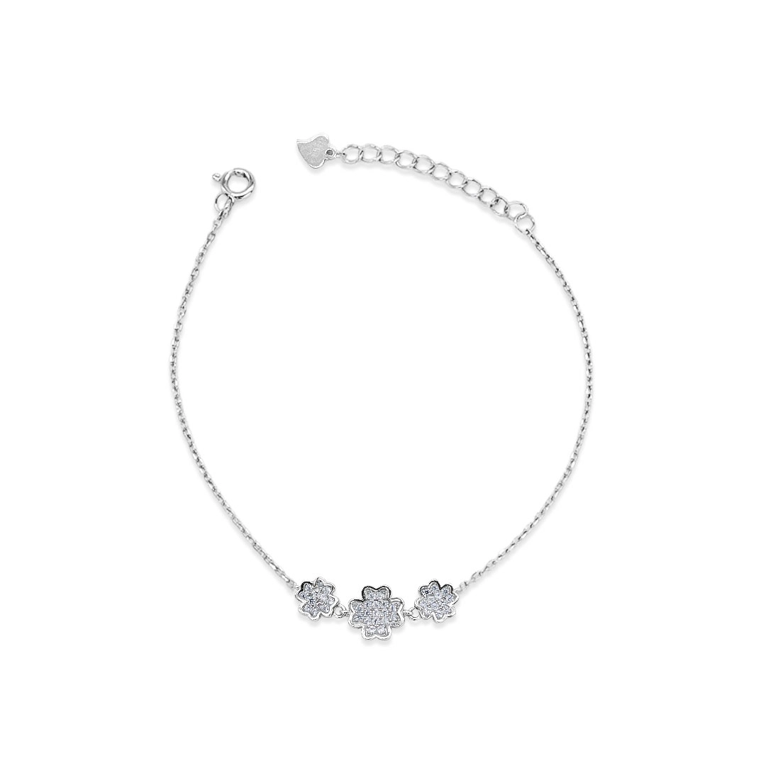 Pulseira de Prata com Flores e Zircônia Cristal