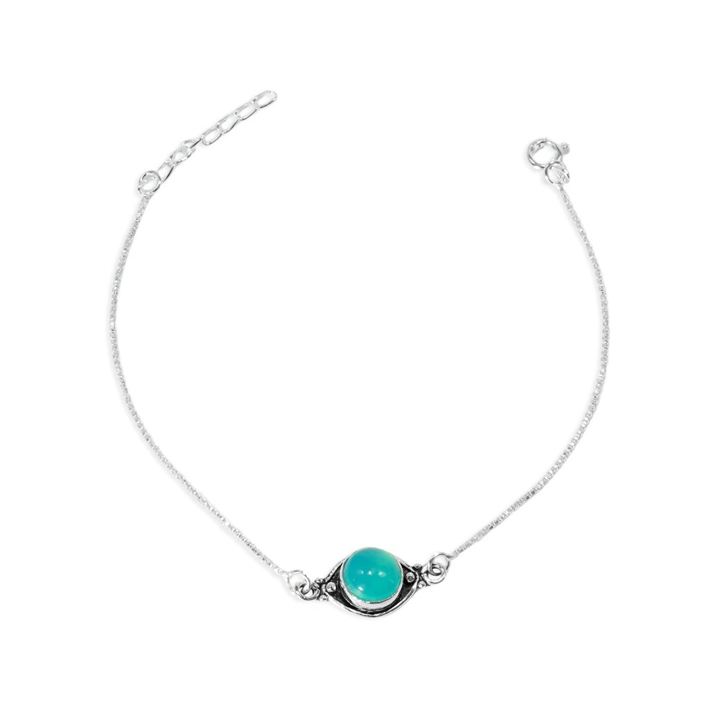 Pulseira de Prata com Malha Veneziana e Água Marinha