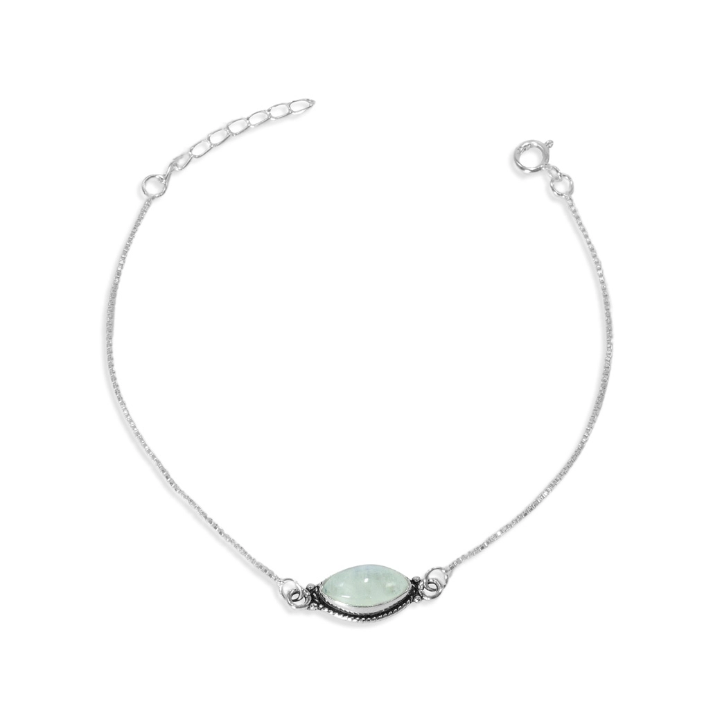Pulseira de Prata com Malha Veneziana e Pedra da Lua Navete