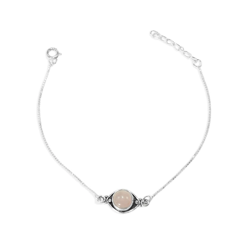 Pulseira de Prata com Malha Veneziana e Quartzo Rosa