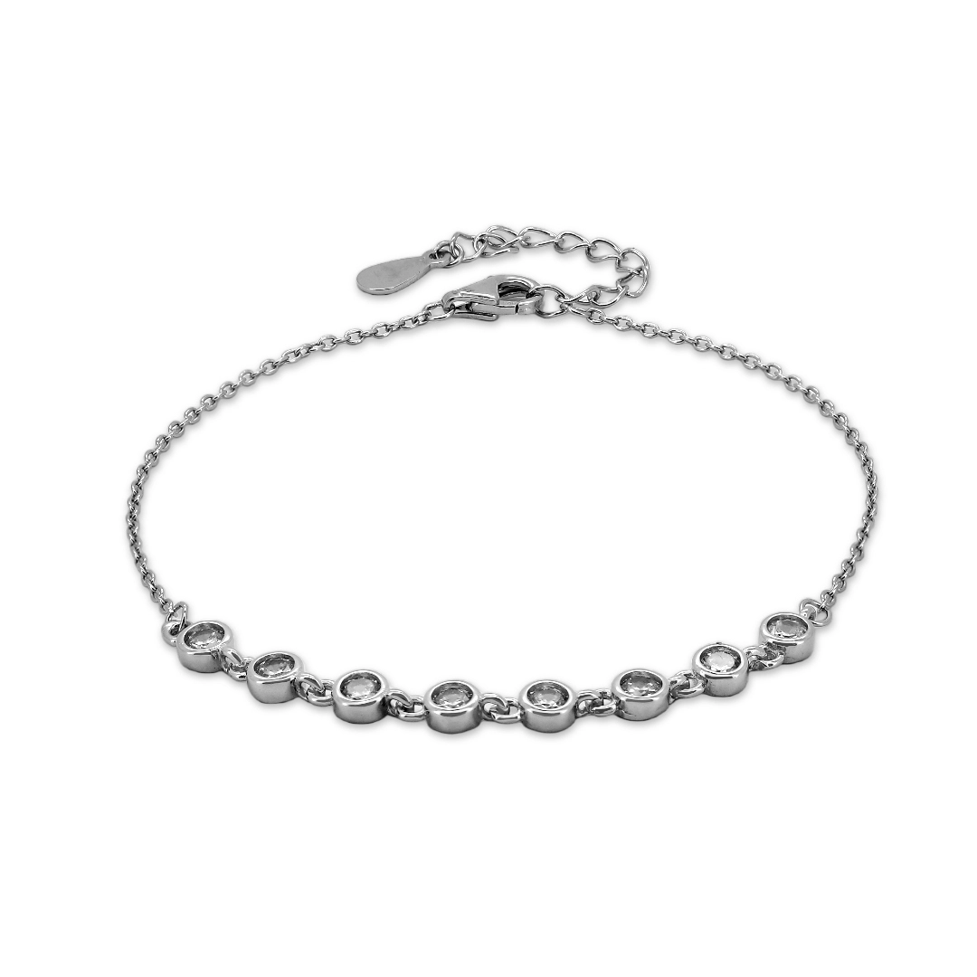 Pulseira de Prata com Zircônia Cristal Redonda