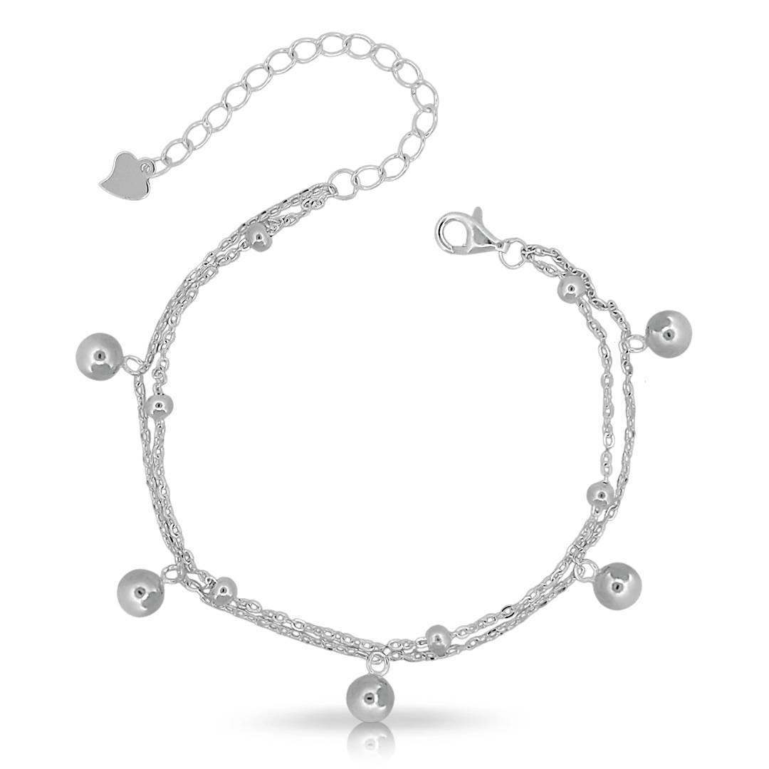 Pulseira de Prata Dupla Espelhada com Esferas