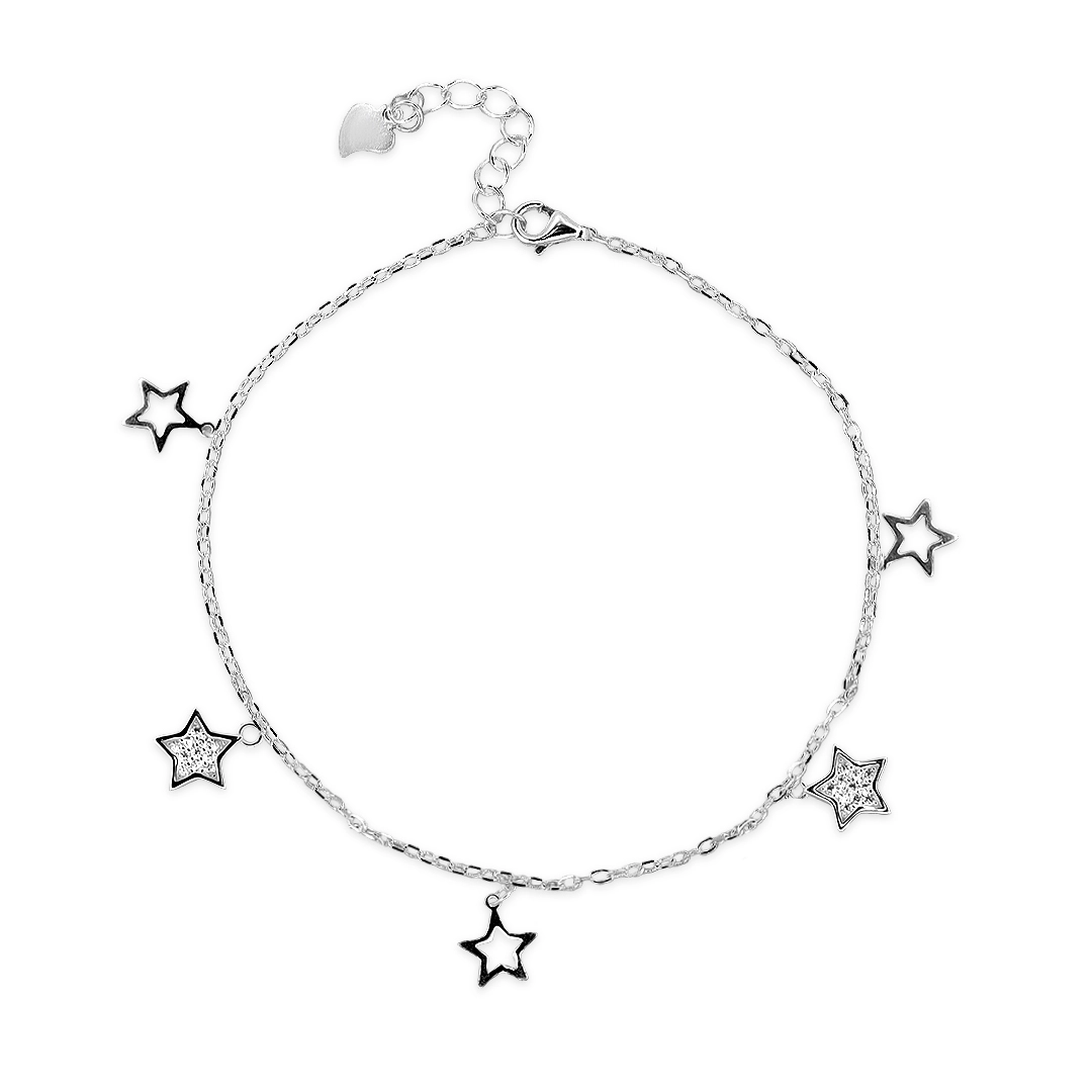 Pulseira de Prata Espelhada com Estrelas