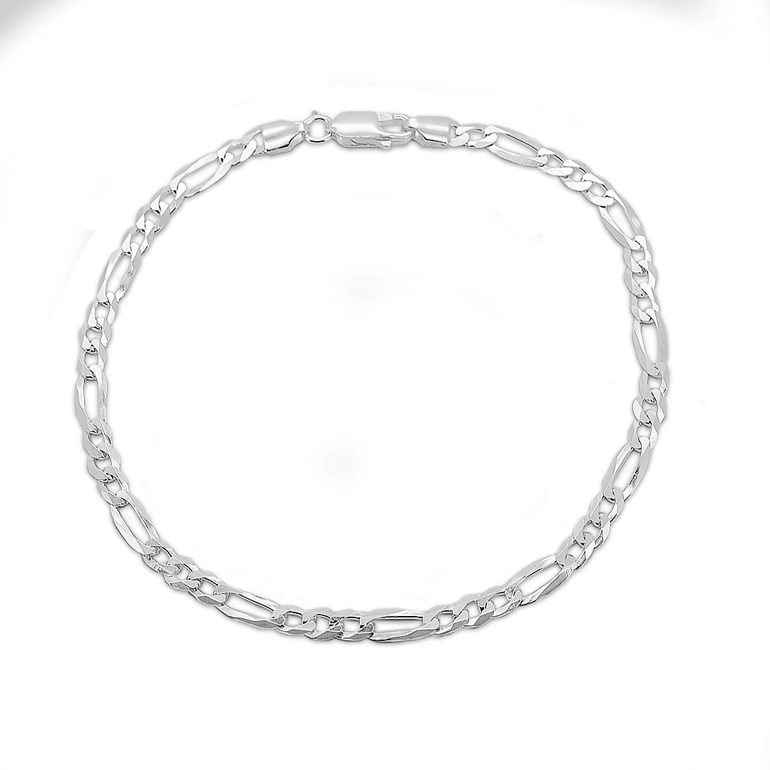 Pulseira de Prata Espelhada em Malha Fígaro Flat 22 cm