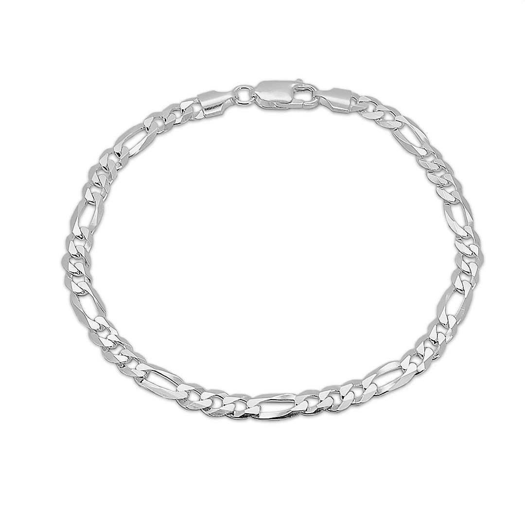 Pulseira de Prata Espelhada em Malha Fígaro Flat 