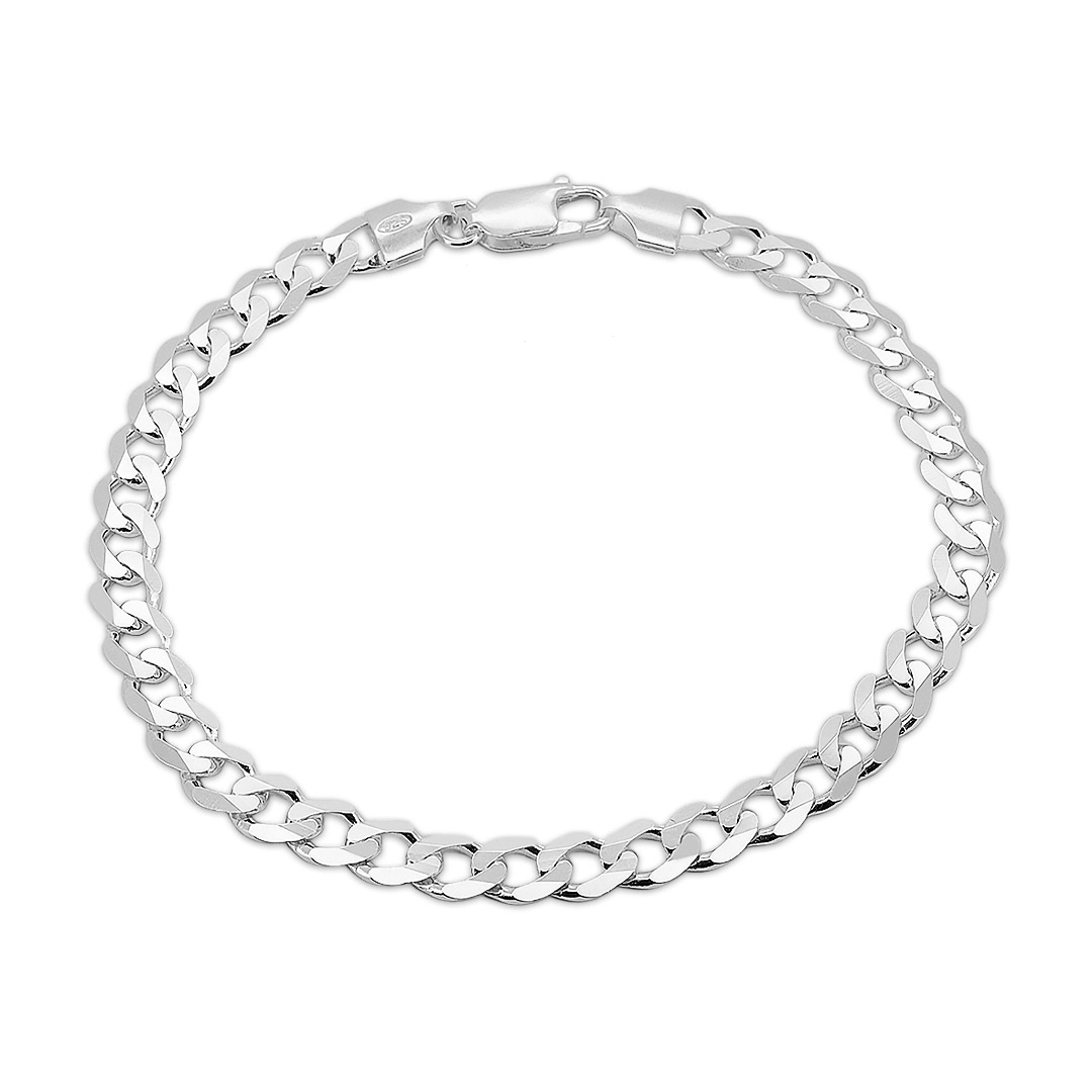 Pulseira de Prata Espelhada em Malha Gourmette Flat 