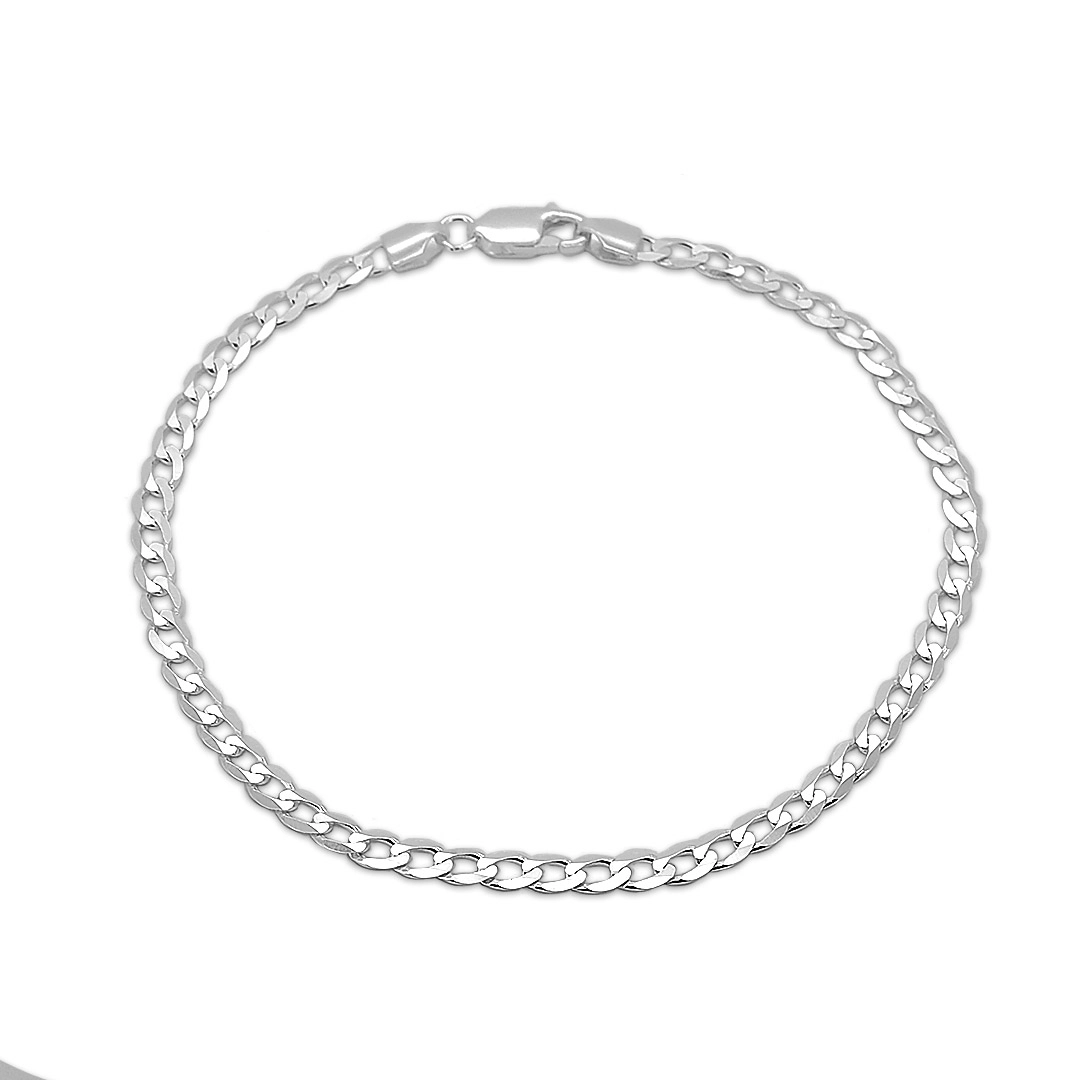 Pulseira de Prata Espelhada em Malha Gourmette Flat 