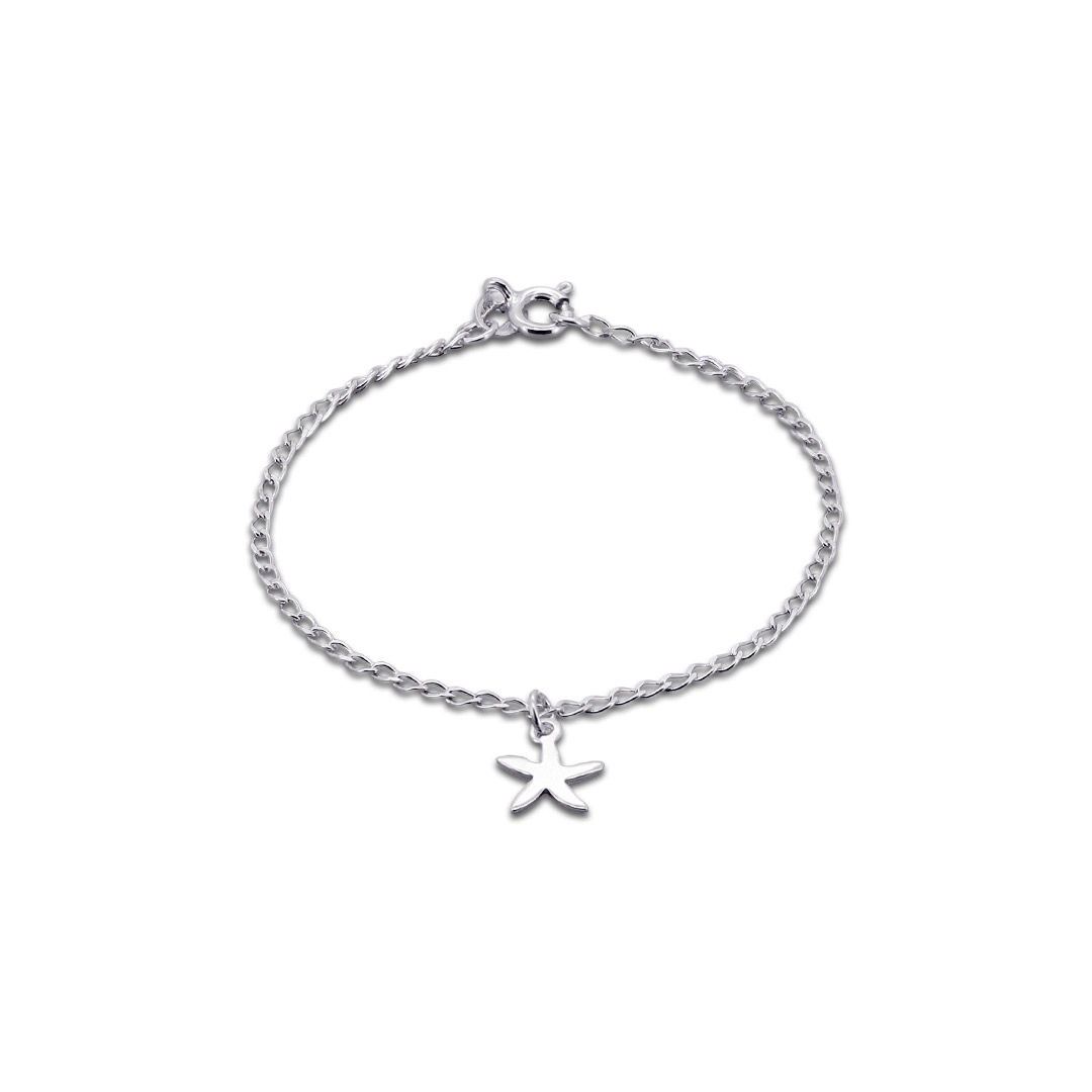 Pulseira de Prata Infantil Espelhada com Estrela do Mar 