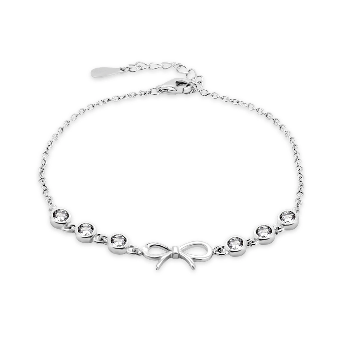 Pulseira de Prata Laço Espelhado e Zircônias Cristal 