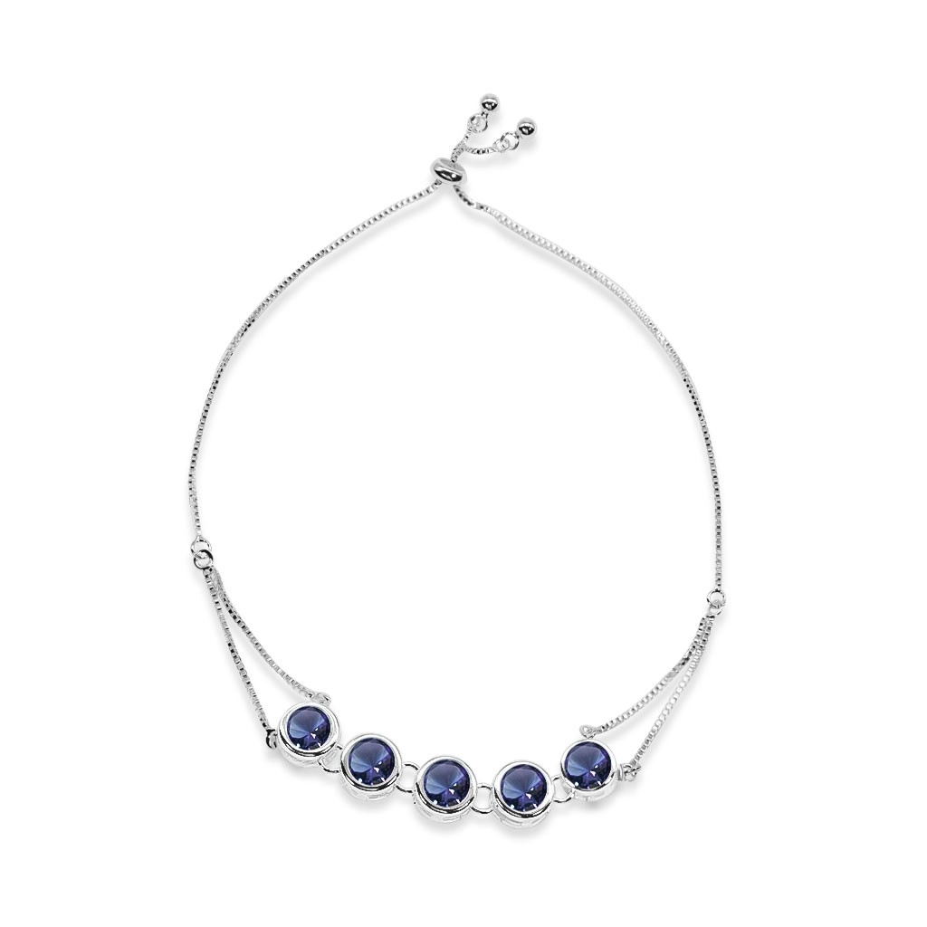 Pulseira de Prata Leve com Cinco Zircônias Ametista