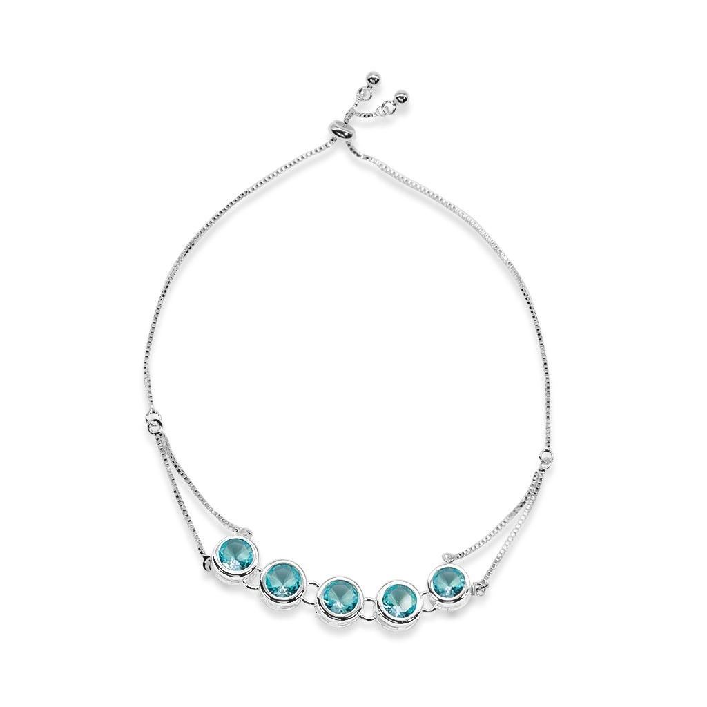 Pulseira de Prata Leve com Cinco Zircônias Topázio