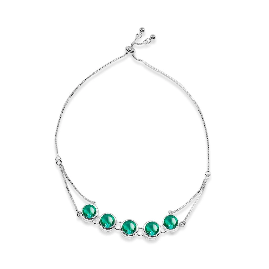 Pulseira de Prata Leve com Cinco Zircônias Turmalina Paraíba