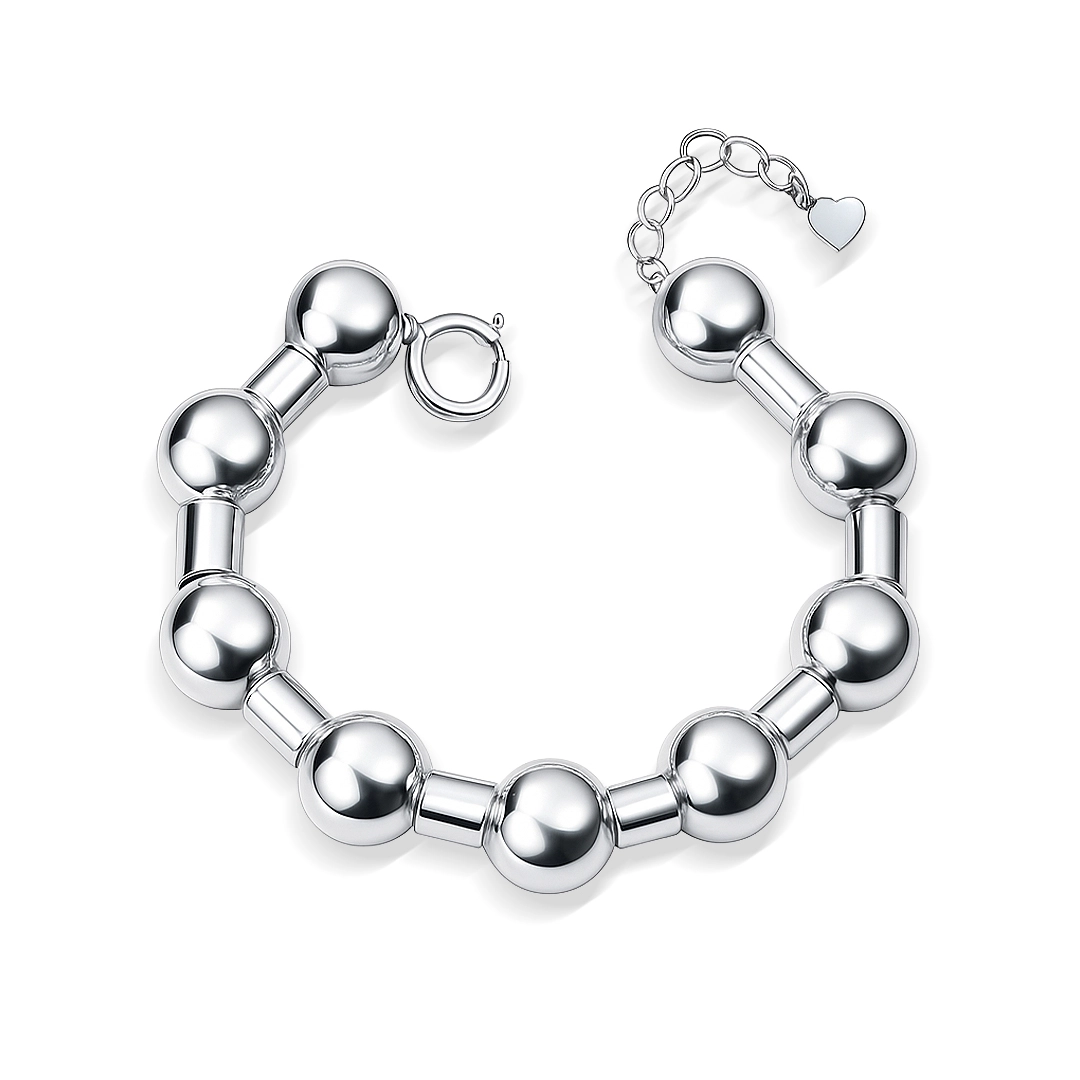 Pulseira de Prata Leve com Esferas e Canutilhos