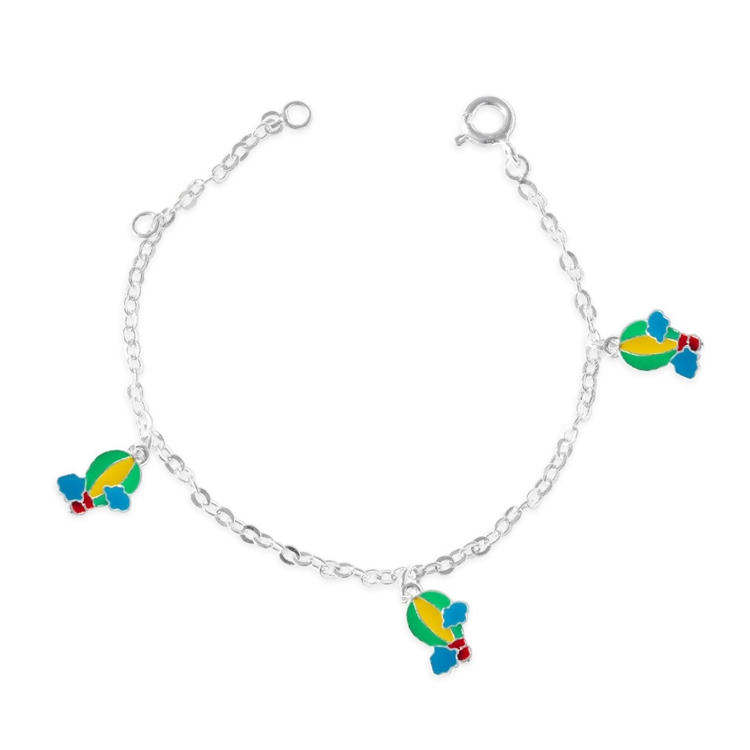 Pulseira de Prata Leve Infantil Balão Colorido Esmaltado