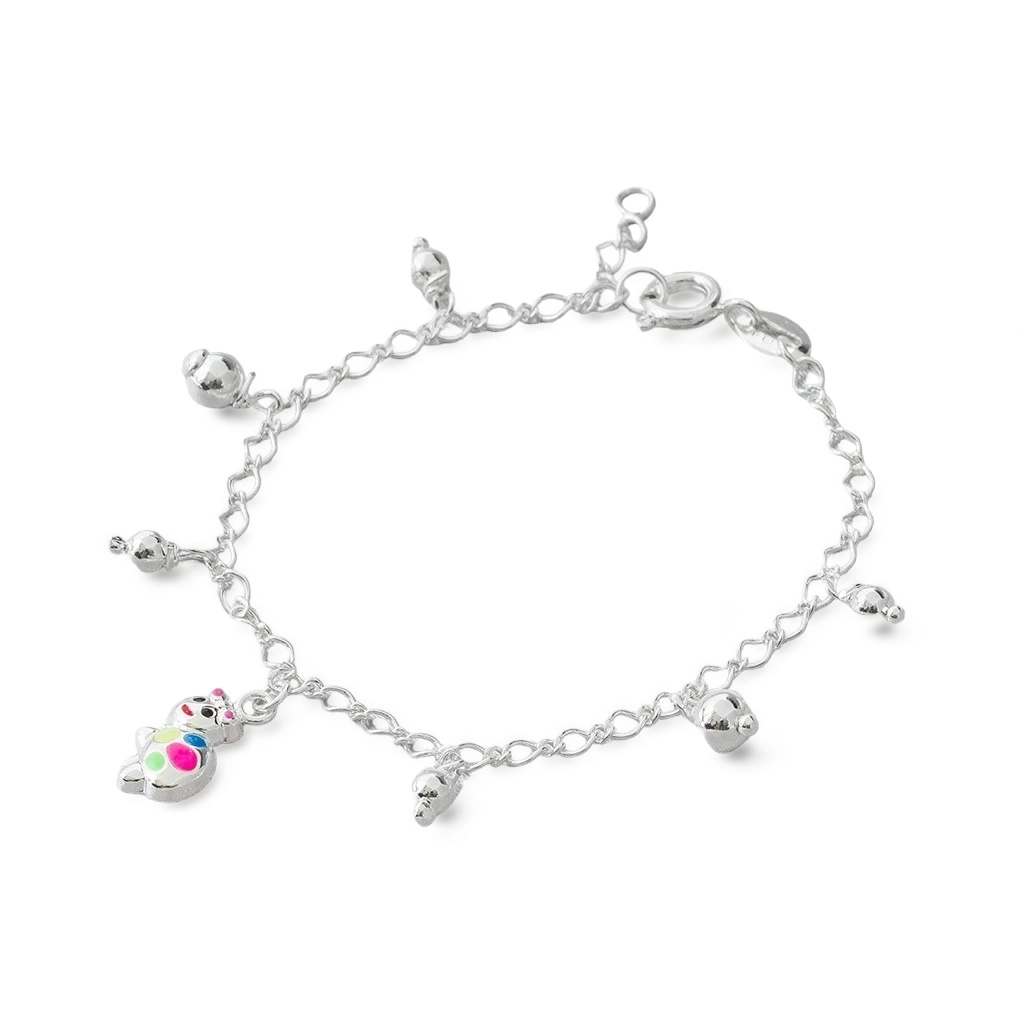 Pulseira de Prata Leve Infantil com Tartaruga Colorida