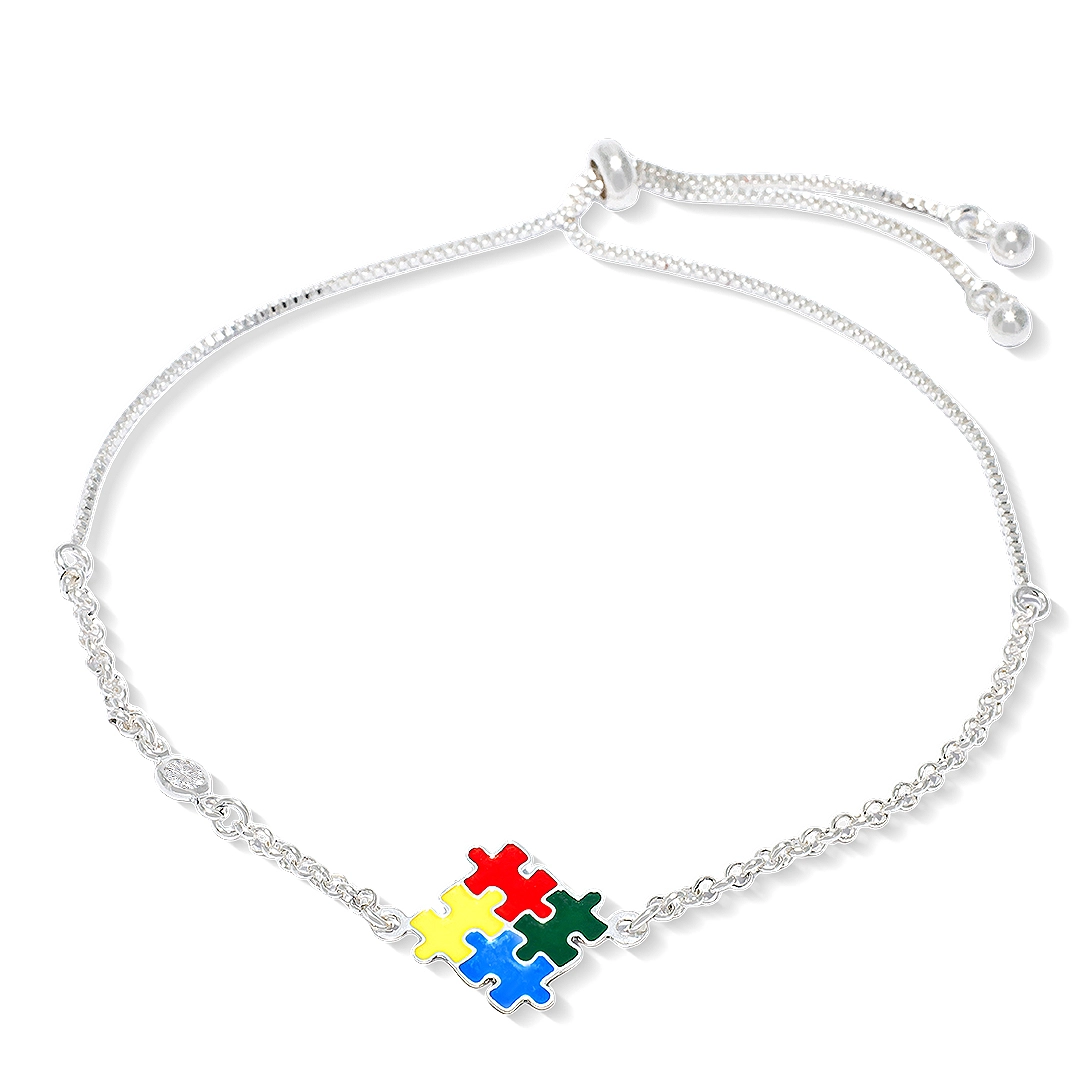 Pulseira de Prata Leve Quebra-cabeça Esmaltado e Zircônias Cristal