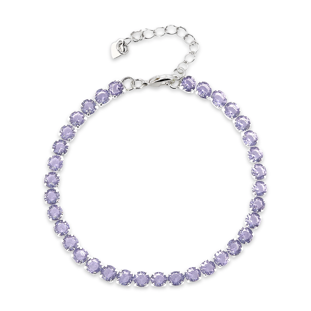 Pulseira de Prata Leve Riviéra com Zircônia Ametista