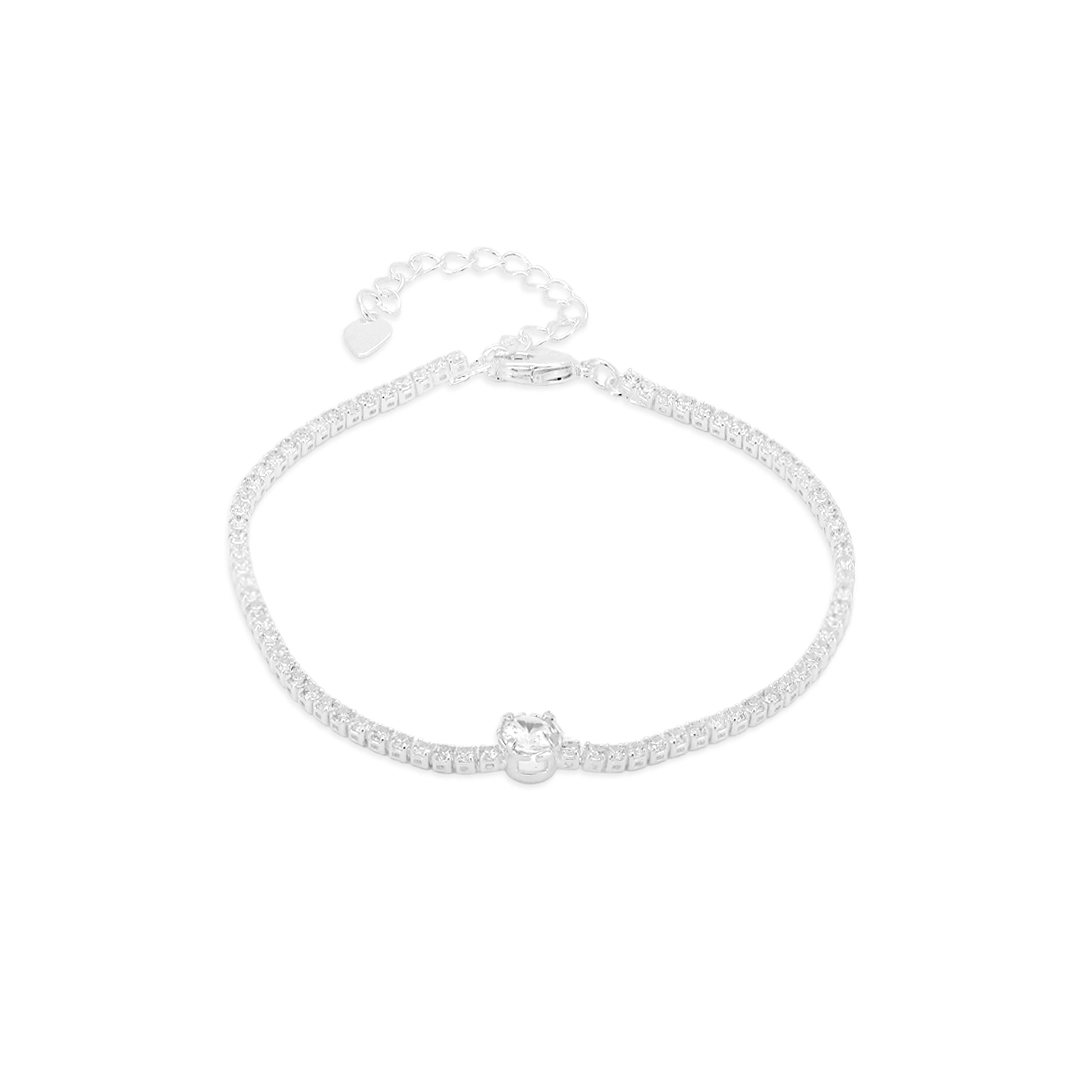 Pulseira De Prata Leve Riviéra com Zircônia Cristal 