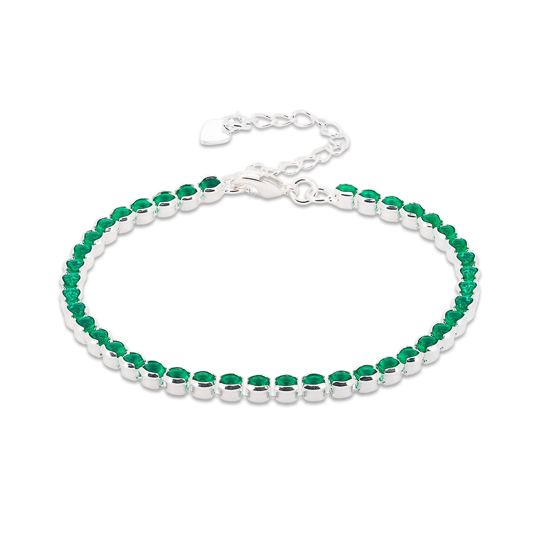 Pulseira de Prata Leve Riviéra com Zircônia Esmeralda 