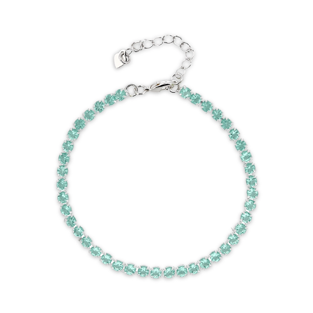 Pulseira de Prata Leve Riviéra com Zircônia Água Marinha 