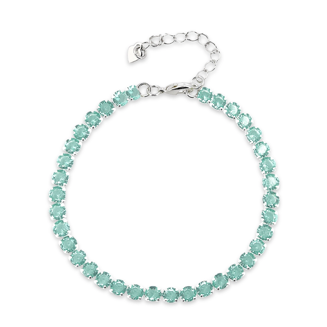 Pulseira de Prata Leve Riviéra com Zircônia Água Marinha