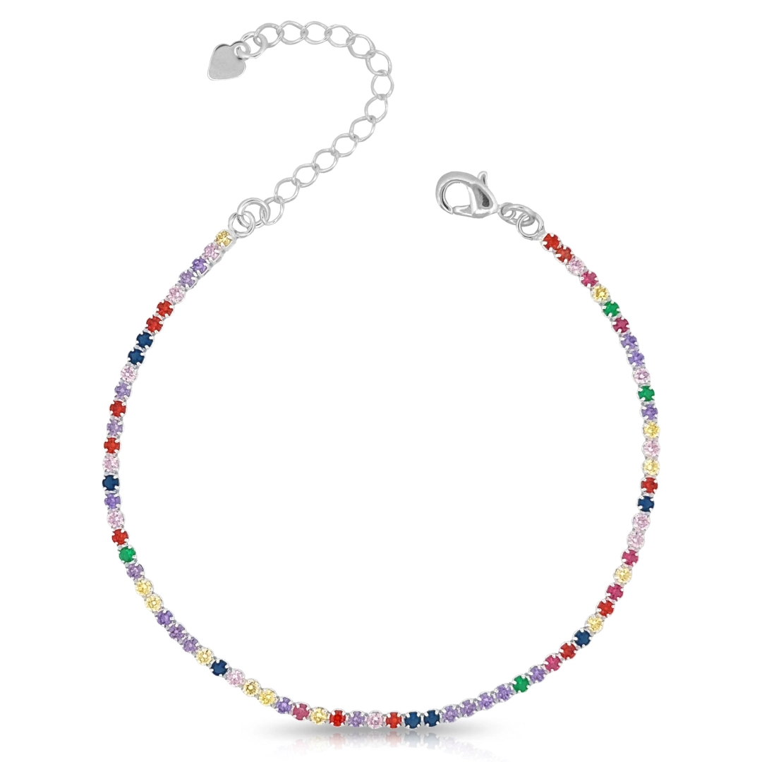 Pulseira De Prata Leve Riviera Com Zircônias Coloridas