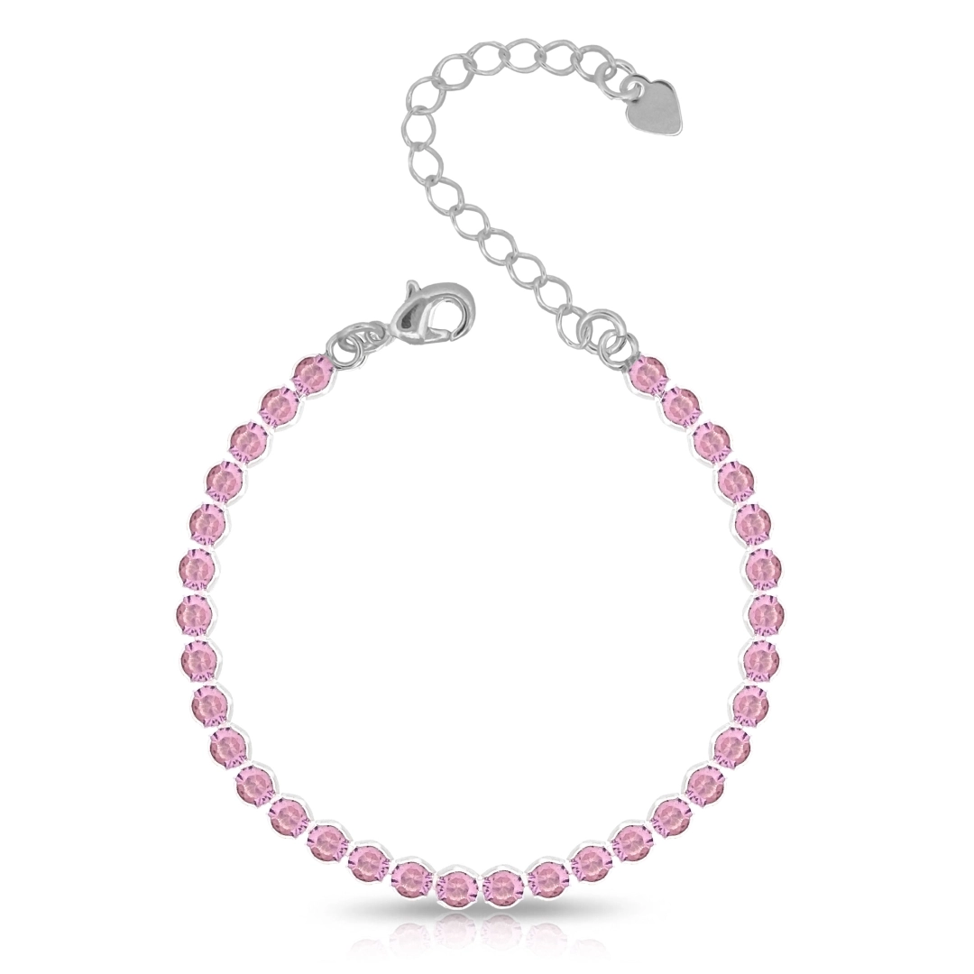 Pulseira De Prata Leve Riviera Com Zircônias Rosa 
