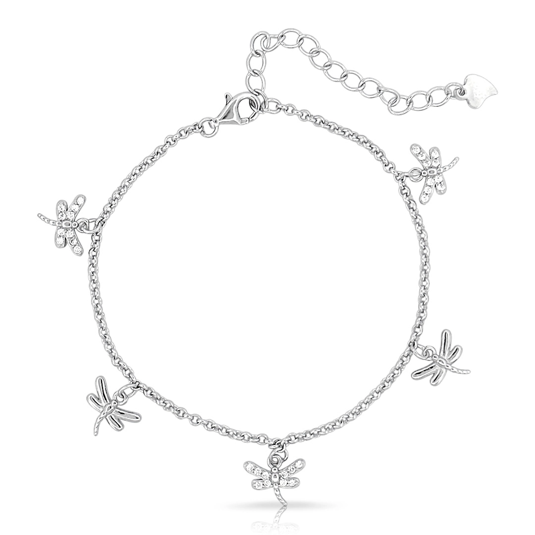 Pulseira de Prata Libélulas com Zircônia Cristal