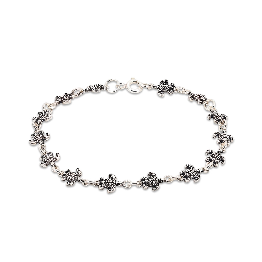 Pulseira em Prata com Tartarugas Envelhecidas 