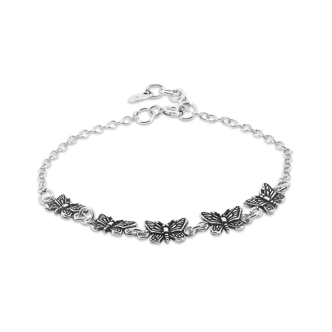 Pulseira em Prata Envelhecida com Borboletas 