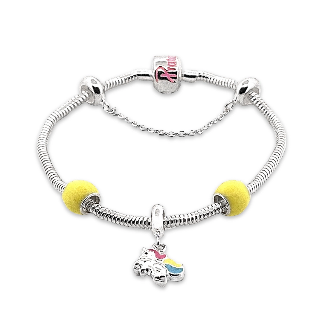 Pulseira de Prata Leve Infantil com Unicórnio 
